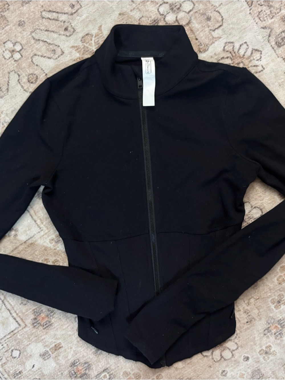ALO Yoga Black Off-the-Shoulder Zip Sweater